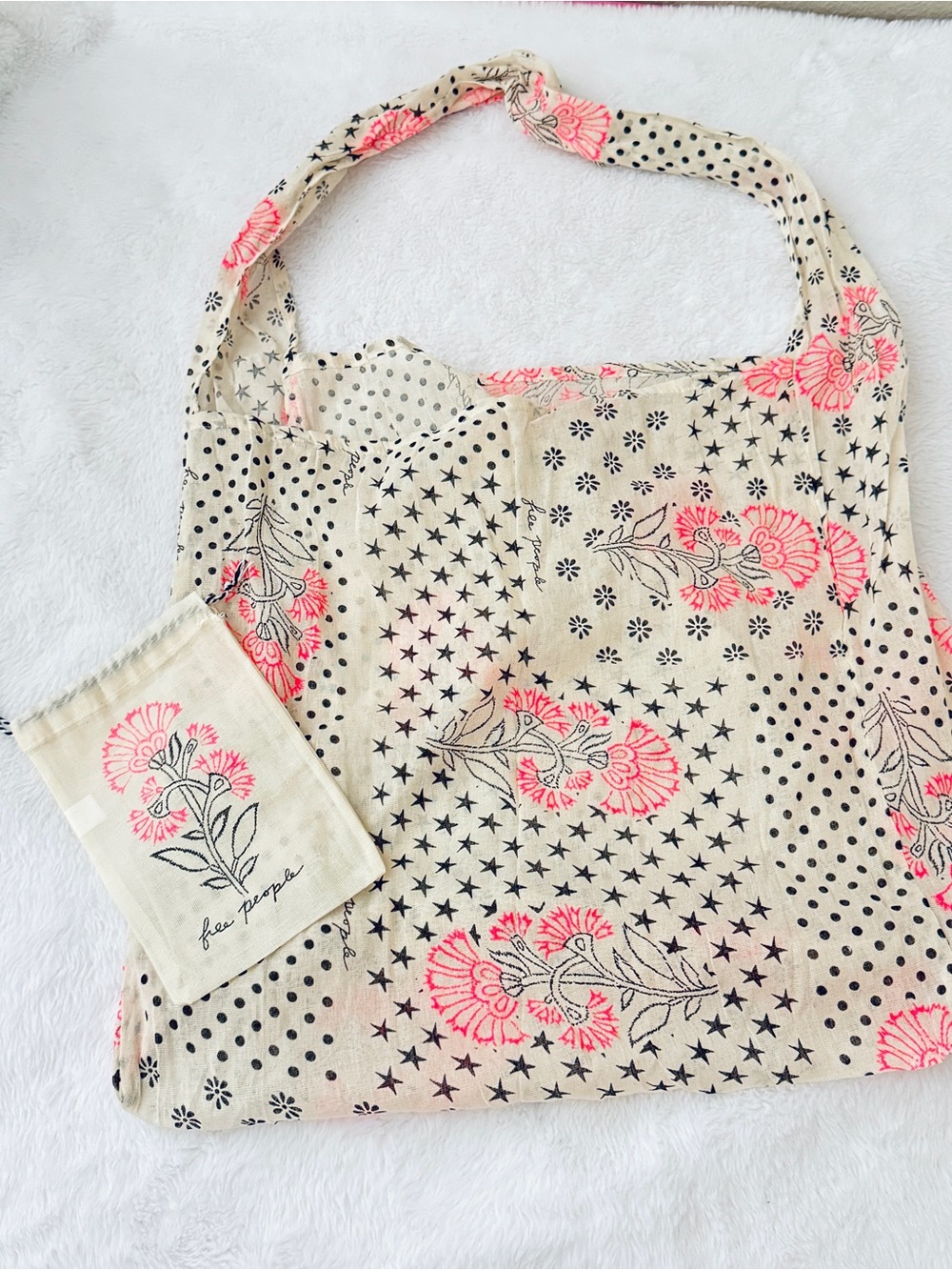 Free people large reusable Tote Bag and pouch/ Floral & Polka Dot